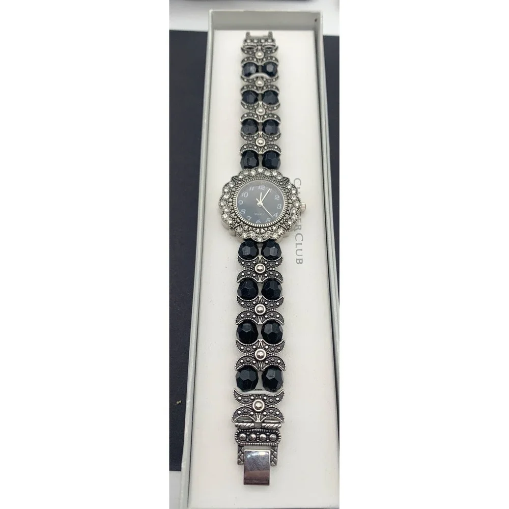 Charter Club Ornate Silver Tone Crystal & Rhinestone Bracelet Watch Need Battery